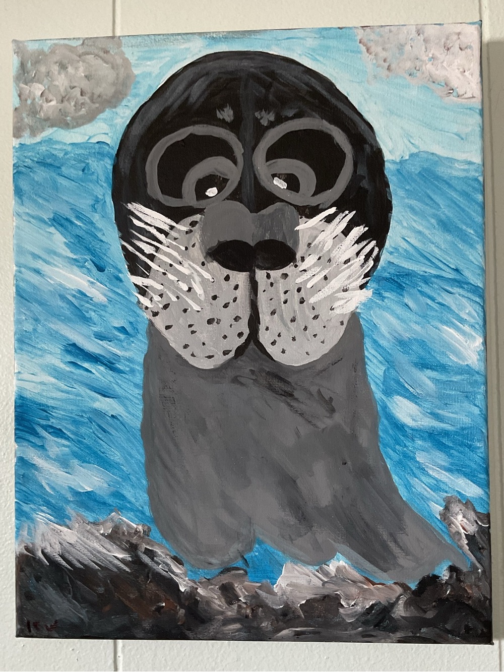 Hand-Painted Gray & Black Seal Canvas Wall Art